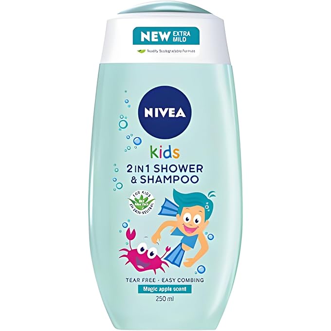 NIVEA Kids 2in1 Shower & Shampoo Bath, Bio Aloe Vera Apple Scent, 250ml, 2in, 1